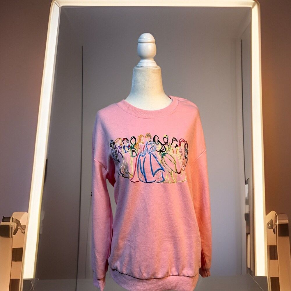 Disney Princess Custom Made Enchanting Embroidered Pink Sweatshirt Size S